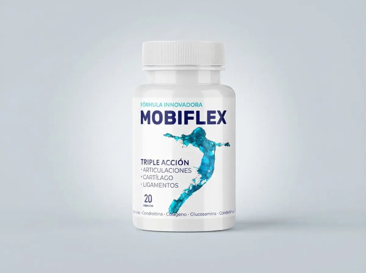 Mobiflex, suplemento alimenticio para articulaciones, sobre fondo gris claro