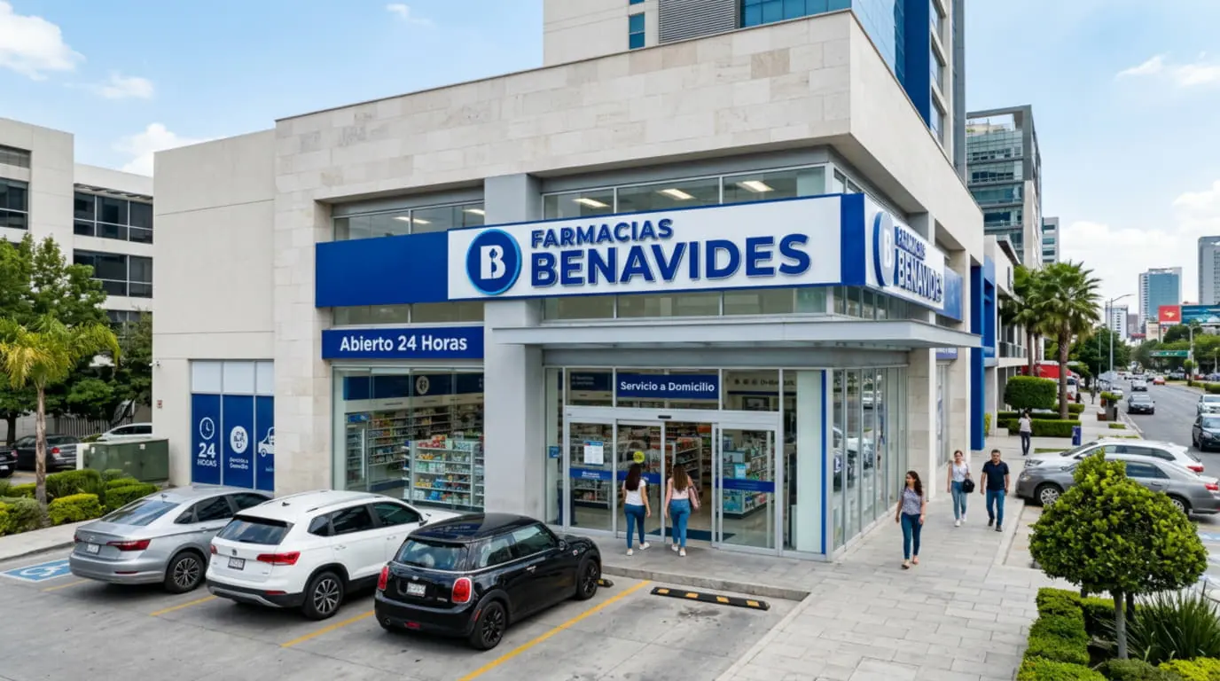 Mostrador de farmacia con productos de bienestar y suplementos alimenticios